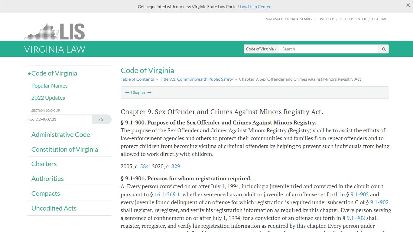 Code of Virginia Code - Chapter 9. Sex Offender and Crimes Against ...